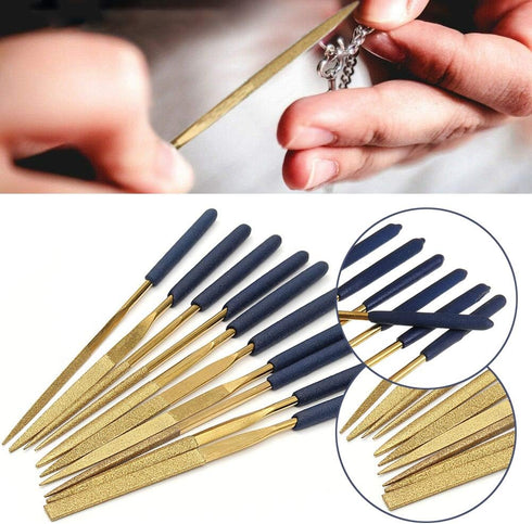 YAKAMOZ 10Pcs Titanium Diamond File Set Fine Round Needle Files Triangular Square Flat Riffler File Kit for Metal Wood Stone Glass Jewelry Carving...