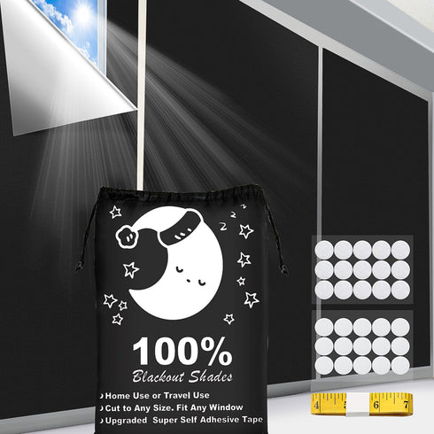 Portable Blackout Curtains, (79" x 57") Blackout Shades, 100% Portable Blackout Blinds for Any Window with 15 Pair Hook & Loop Tabs Stick-on, Temp...