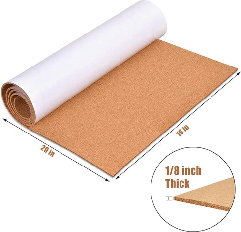 Self-Adhesive Cork Board Roll, 1/8" Thick Cork Boards for Walls, 20"x16" Cork Board Rolls Bulletin Boards for Home School Officel(3mm,Roll,20")...