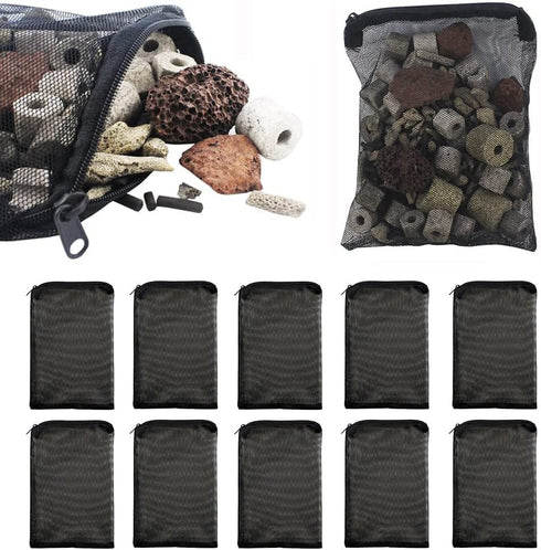 10 Pack1mm Mesh Holes Aquarium Filter Bags, Fish Tank Media Mesh Bags with Plastic Zipper for Charcoal Media, Bio Balls, Ceramic Rings, Ammonia Re...