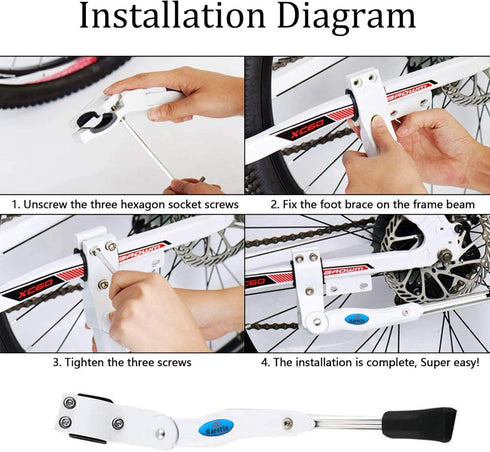 Bike Kickstand Kids- White Adjustable Rear Side Bicycle Aluminum Alloy Stand Kickstand Fit for 18" 20" Bike Kick Stand for Mountain Bike Road Bicy...