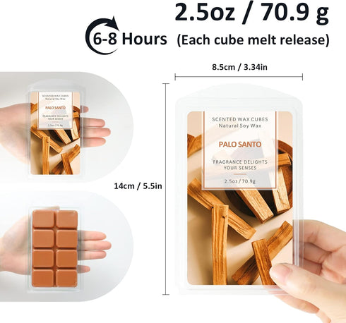 Wax Melts Wax Cubes Palo Santo Scented, 2.5oz Handmade Natural Soy Wax Cubes for Wax Warmer - Long Lasting Fragrance for Home, Ideal for Stress Re...