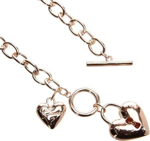 GUESS Rose-Gold-Tone Heart Lock Charm Toggle Chain Necklace...