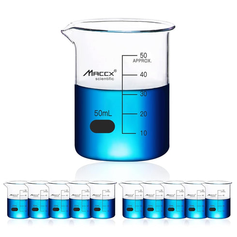 1.7oz(50ml) Sturdy Glass Beaker, 3.3 Borosilicate Griffin Low Form with Printed Graduation, Pack of 10, BKL050-010...