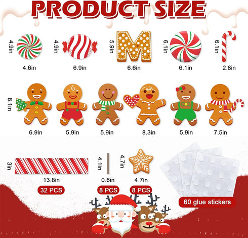 Whaline 76Pcs Merry Christmas Classroom Bulletin Board Decoration Kit Gingerbread Candy Cane Cutouts with Glue Point Red White Stripes Bulletin Bo...