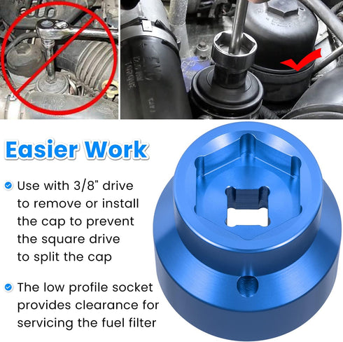 Fuel Filter/Oil Filter Socket 24mm / 36mm Reversible Fuel Filter Cap Remover and Installer Assistant for 2003-2010 6.0L / 6.4L Ford Powerstroke Di...