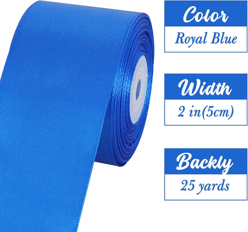 TONIFUL 2 Inch x 25 Yards Wide Royal Blue Satin Ribbon Solid Fabric Ribbons Roll for Valentine's Day Crafts Gift Wrapping Invitation Cards Floral ...