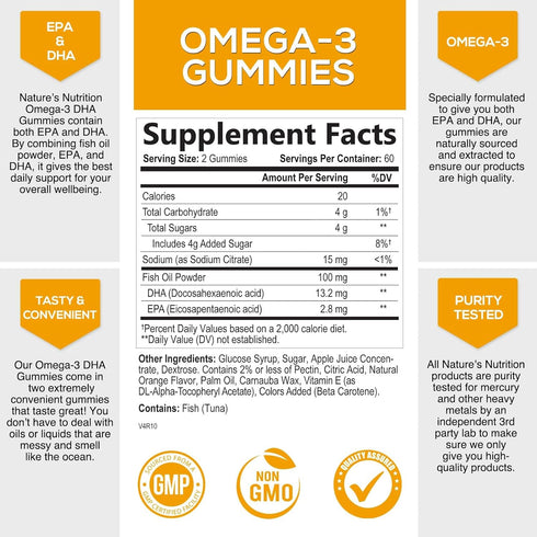 Omega 3 Fish Oil Gummies, Heart Healthy Omega 3 Gummy Supplement with High Absorption DHA & EPA, Extra Strength Joint & Brain Support, Omega 3 Fis...