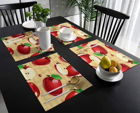 Greeeen Placemats Set of 6 Red Apples Place Mat for Dining Table Washable Cotton Linen Table Mats...