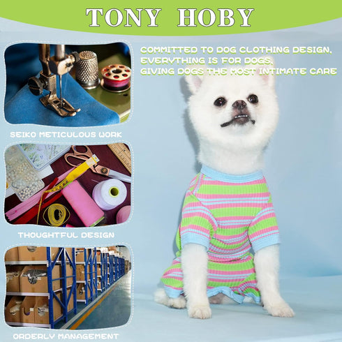 TONY HOBY Dog Pajamas, Male Dog Pajamas with Blue Stripe, Dog 4 Legged Pajamas Pet Clothes for Small Medium Size Dog (Green&Blue, Boy, XS)...