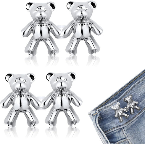 2pcs Bear Button Pins Jean, Detachable Buttons Adjustable Jean Button Pins Jean Buttons Extender No Sew Jean Buttons Pins for Loose Jeans Easy to ...