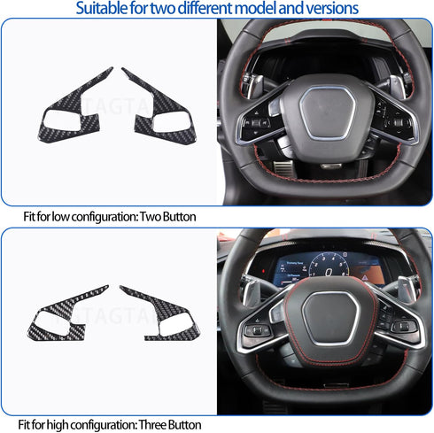 Soft Carbon Fiber Steering Wheel Button Cover Sticker Fit for Chevrolet Corvette C8 2020-2024, Car Steering Wheel Panel Protection Frame Molding S...