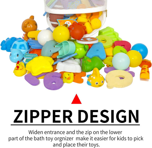 Large Capacity Baby Mesh Bath Toy Organizer, Multiple Ways to Hang, Extra Large Opening Bathroom Toy Storage, Bottom Zipper Bathtub Toy Storage Ba...