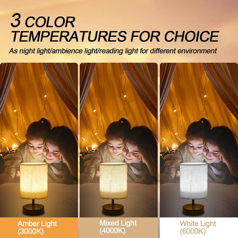 Bedside Table Lamp for Bedroom, Nightstand with Fabric Shade, Night Lamp, Small Table Lamp, 3 Colors and 10 Brightness Adjustable LED Desk Lamps f...