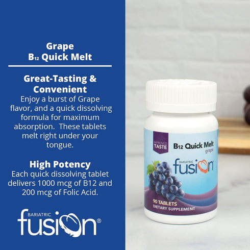 Bariatric Fusion Vitamin B12 Quick Melt | Grape Flavored Tablets | Dissolves On Your Tongue | Post Bariatric Surgery Patients | Gluten, Dairy & So...