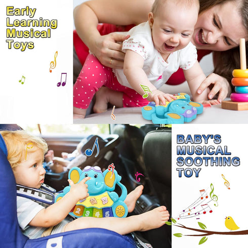 Baby Piano Toys 6 to 12 Months Early Learning Baby Girl Toys 6 to 12 Months Elephant Piano Keyboard Toys Infant Toys for 6-12-18 Month Light Up Mu...