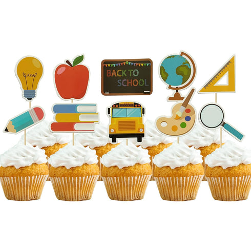 Mulukaya 30Pcs Back to School Themed Cupcake Toppers Blackboard Pencil Ruler School Bus Cake Picks for Kindergarten First Day School Welcome Party...