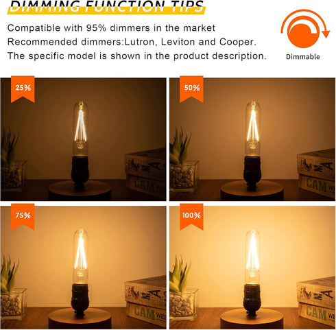 Dimmable Tubular Led Bulb E26 led Light Bulb,T10 T30 Vintage LED Bulbs, 40 watt Equal 4W, 2700K Warm White light Edison Lights Bulbs, AC120V, 400l...