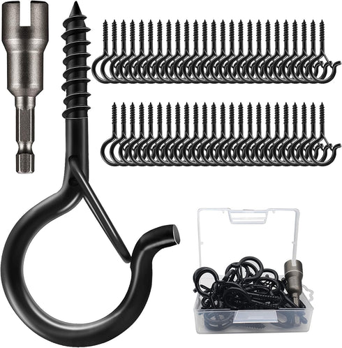 50 PCS Q-Hanger Screw Hooks with Safety Buckle Design Christmas Lights Hanger Hooks Outdoor Wire Fairy Lights and String Lights, Easy to Release, ...