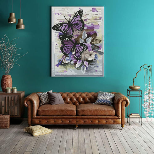 WUSARPLY Stamped Cross Stitch Kits,Flowers Needlepoint Butterfly Counted Cross Stitch Kits for Adults Beginners,Full Range of Cross-Stitch Stamped...