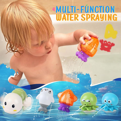 Bath Toys for Kids Ages 1-3 - Mold Free Baby Pool Toys for Toddlers with 2-in-1 Fishing Net Water Spraying Floating Animals and Foam Toy, Wind up ...