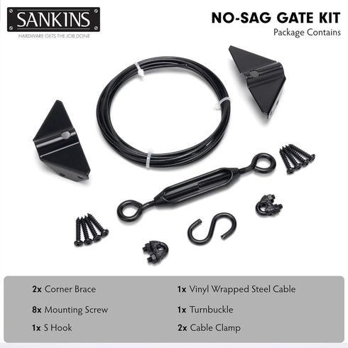 SANKINS Anti-Sag Gate Kits for Wooden Fence, Black Gate Support Cable Kit Hardware, Gate Sag Frame Kit Hardware for Wooden Fence, Wood Gate Door R...