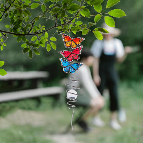 18" Wind Spinner Outdoor Hanging Metal Figurine Spinner for Garden Décor Ornament,Butterfly...