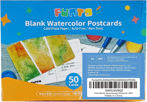 Funto Blank Watercolor Paper Postcards, 50 Cards, 4x6, 140lb/300gsm, Acid-Free Heavyweight Art Paper for Thank You Notes & Greeting Cards...