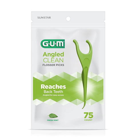 GUM Angled Floss Picks, Perfect for Tight Teeth, Extra Strong Shred-Resistant Dental Floss, Angled for Easy Reach, Dental Flossers for Adults, Fre...