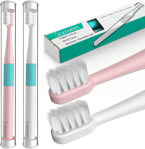 (2-Pack, White and Pink Sonic Electric Toothbrush Lasting for 90 Days Travel Essential Waterproof Portable Mini Design for Daily Oral Care Busines...