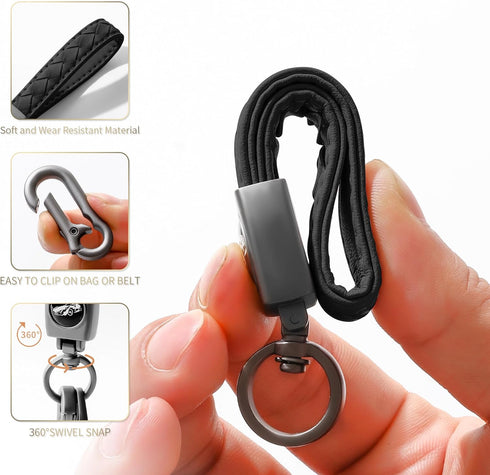Carabiner Keychain, Universal Heavy Duty Woven Handmade Leather Key Chain, Car Fob Key Keychains with 360 Degree Rotatable Snap Swivel and Anti-Lo...