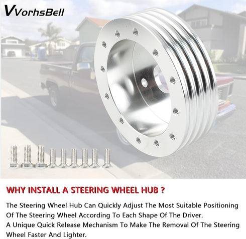 1'' Steering Wheel Hub Adapter Conversion Spacer,6 Hole to 3 Hole Steering Wheel Adapter Boss Kit(Silver)...