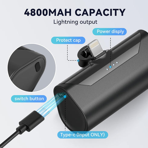 Mini Portable Charger 4800mAh Small Power Bank Battery Charger Fast Charging 15W Ultra-Compact Lightning Output External Battery Pack for iPhone 1...