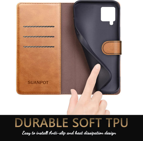 SUANPOT for Samsung Galaxy A12 with RFID Blocking Leather Wallet case Credit Card Holder, Flip Folio Book Phone case Shockproof Cover for Women Me...
