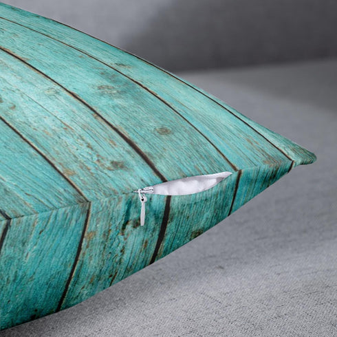 Emvency Decorative Throw Pillow Cover Square Size 20x20 Inches Turquoise Wood Teal Barn Wood Weathered Beach Decor Pillowcase with Hidden Zipper D...