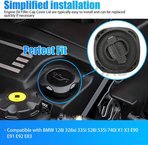 Engine Oil Filler Cap 11127560482 Compatible with BMW 128i 328xi 335i 528i 535i 740i X1 X3 E90 E91 E92 E83...
