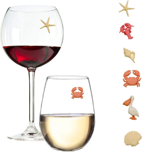 Beach Wine Charms Magnetic Glass Markers Set of 6 Tropical Summer Charms...