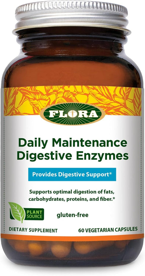 Flora Daily Maintenance Digestive Enzymes - Contains 7 Enzymes for Digestive Health Support - Aids Gas & Bloating - Non-GMO & Gluten-Free - 60 Veg...