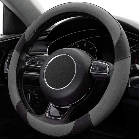 Xizopucy Steering Wheel Covers Gray Universal Microfiber Leather, Suitable for 14 1/2-15 inch Car Steering Wheel Cover, Breathable, Anti Slip & Od...