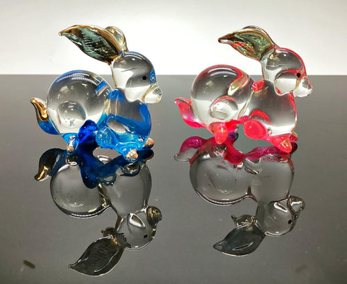 Garden Deco Glow in The Dark Blue Gloden RABIT Hand Blown Art Glass Figurine Ornament Sculpture s...
