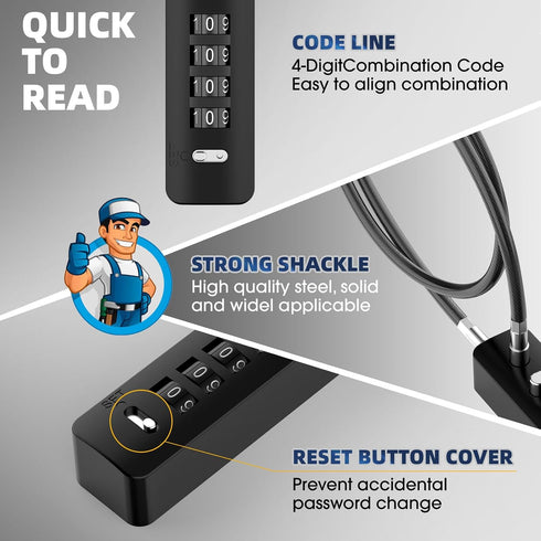 Cable Locks with Combination, 23.6Inch Steel Small Cable Rope Locks with 4-Digit Combination, Resettable Code for Bikes, Fence, Pet Door, Lockers,...