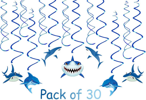 Shark Party Supplies Hanging Swirls Kids Birthday Decorations for Shark Sea Themed Splash Ceiling Foil Ornaments (30 PCS)...