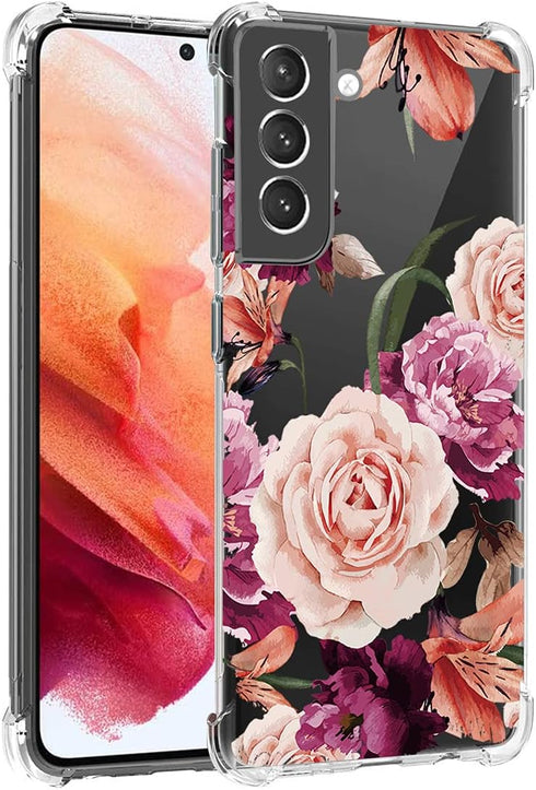 Case for Galaxy S21 FE 5G, Samsung S21 FE 5G Case for Girls Women, Clear Floral Soft Flexible TPU Slim Phone Protective Case Cover for Samsung Gal...