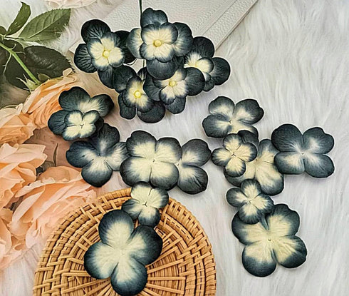 Handmade Hydrangeas Petals Flowers Mulberry Paper Flower Patch Scrapbooking Wedding DIY Craft Supplies Card Mini Artificial Paper Flowers (Black &...