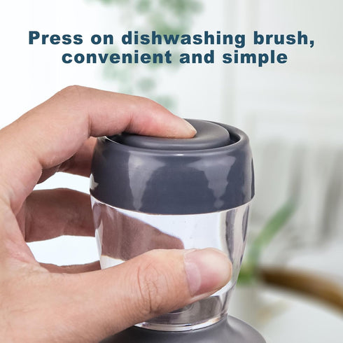Dish Brush with Soap Dispenser, Dishwashing Heavy Duty Sponge Scrubber Refills Replacement Head, Kitchen Scouring Pad Wipes Scrub Cleaning Brush w...