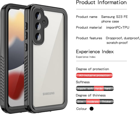Clear Case for Samsung Galaxy S23 FE Case Waterproof Heavy Duty Full Body Protective with Built-in Screen Protector Dustproof Shockproof Phone Cas...