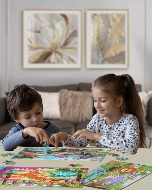 Wooden Puzzles for Kids Ages 3-5, 4 Packs 24 Pcs Wood Jigsaw Puzzles for Toddlers 2-4 4-6, Preschool Educational Brain Teaser Travel Toys Gifts fo...