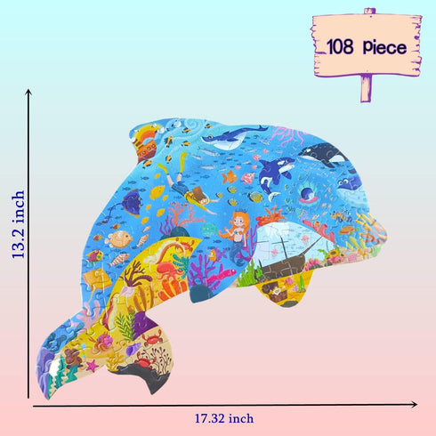 Puzzles for Kids Ages 4-6,8-10 and Up 108 Pieces Dolphin Shaped Jigsaw Puzzle Educational Toys Gift for Boys Girl Age 4 5 6 8 Birthday Party Favor...