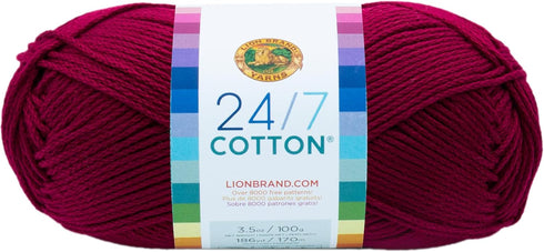 Lion Brand Yarn Lightweight 24/7 Cotton Yarn for Knitting, Crocheting, and Crafts, Magenta, 1 Pack...