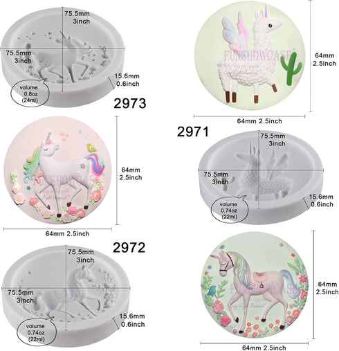 FUNSHOWCASE Unicorn Llama Fondant Silicone Molds Set Llamacorn Cake Decorating, Cupcake Topper, Chocolate, Epoxy Resin, Polymer Clay Art Craft Pro...